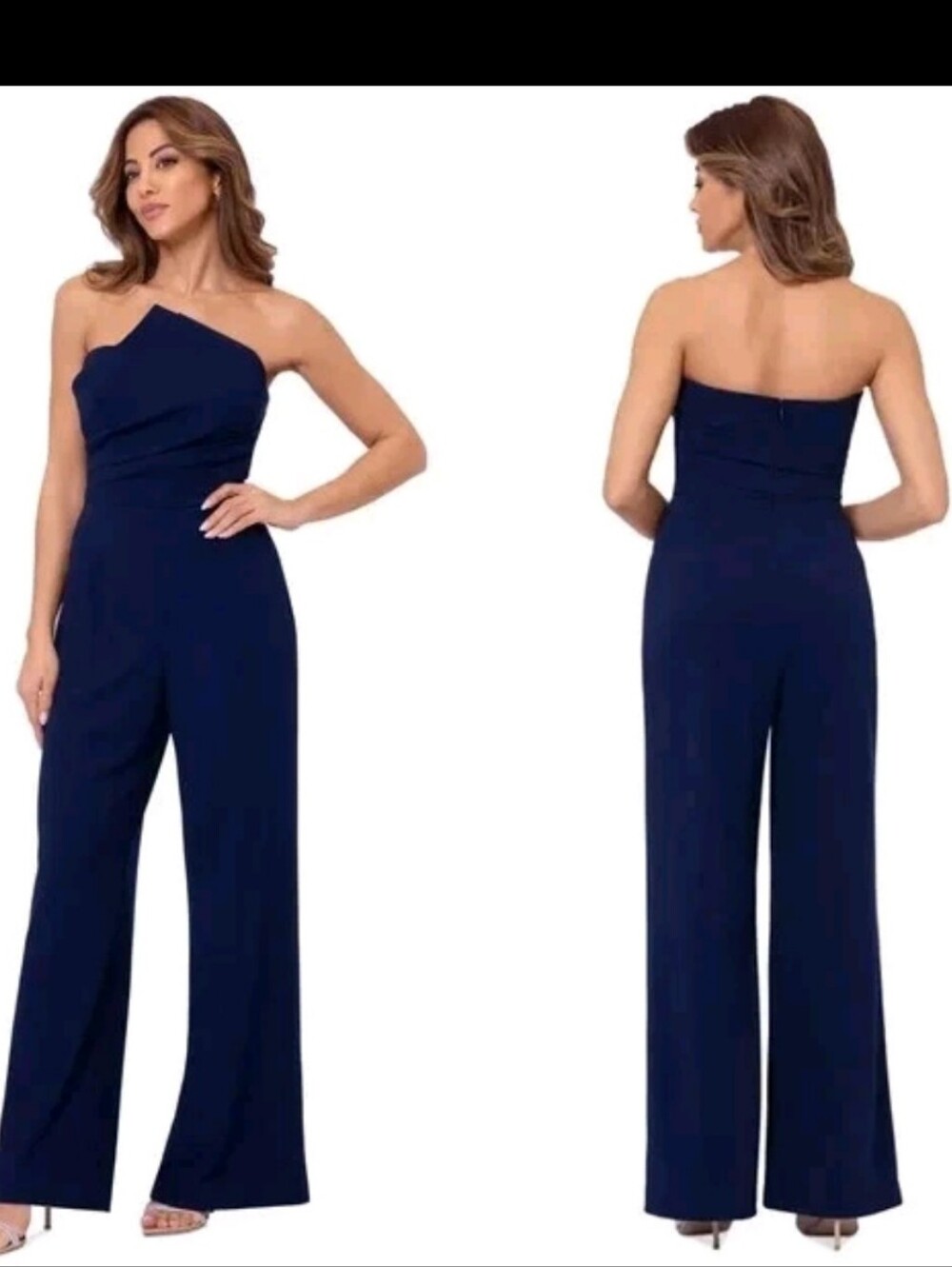 NWT Betsy & Adam Navy Blue Strapless Cowl Neck Jumpsuit Size 14W $249 Wedding